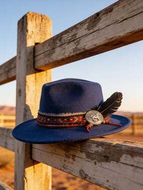 Indiana Designer One of a Kind Navy, Blue Western Cowboy, Cowgirl Fedora Hat